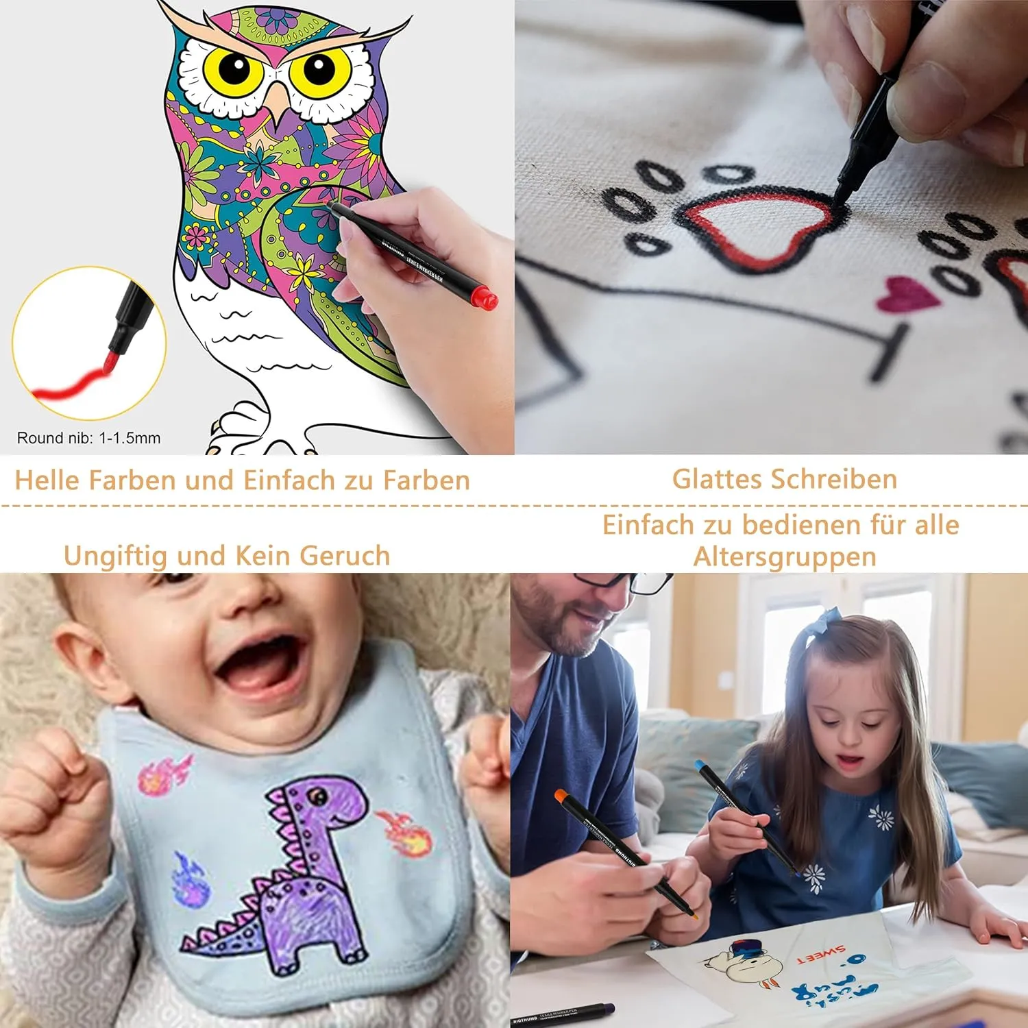 Yomixmax Waterproof Textile Marker & Colouring Pen 8 Colors DM-350