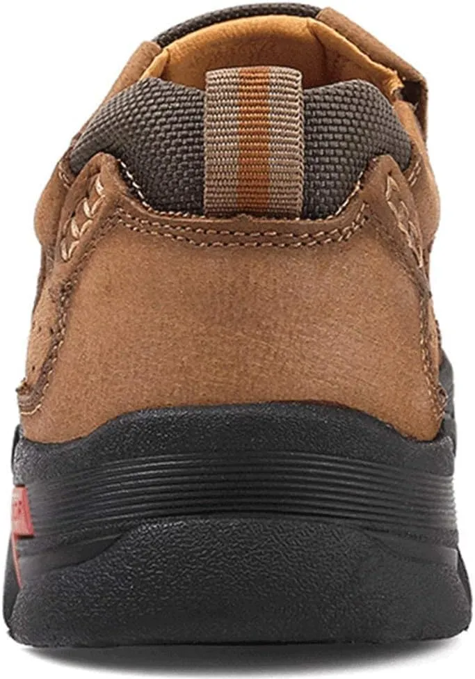 YONGJIA Men's Classic Outdoor Leather Non-Slip Lightweight Breathable Loafers Shoes Hiking Casual Shoes
