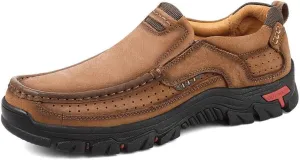 YONGJIA Men's Classic Outdoor Leather Non-Slip Lightweight Breathable Loafers Shoes Hiking Casual Shoes