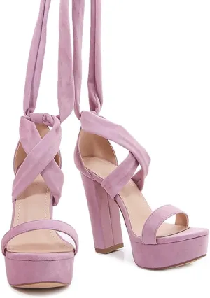 YooPrettyz Women Suede Platform Stiletto Heels Crisscrossed Straps Lace Up Finish Classic Chunky Heels
