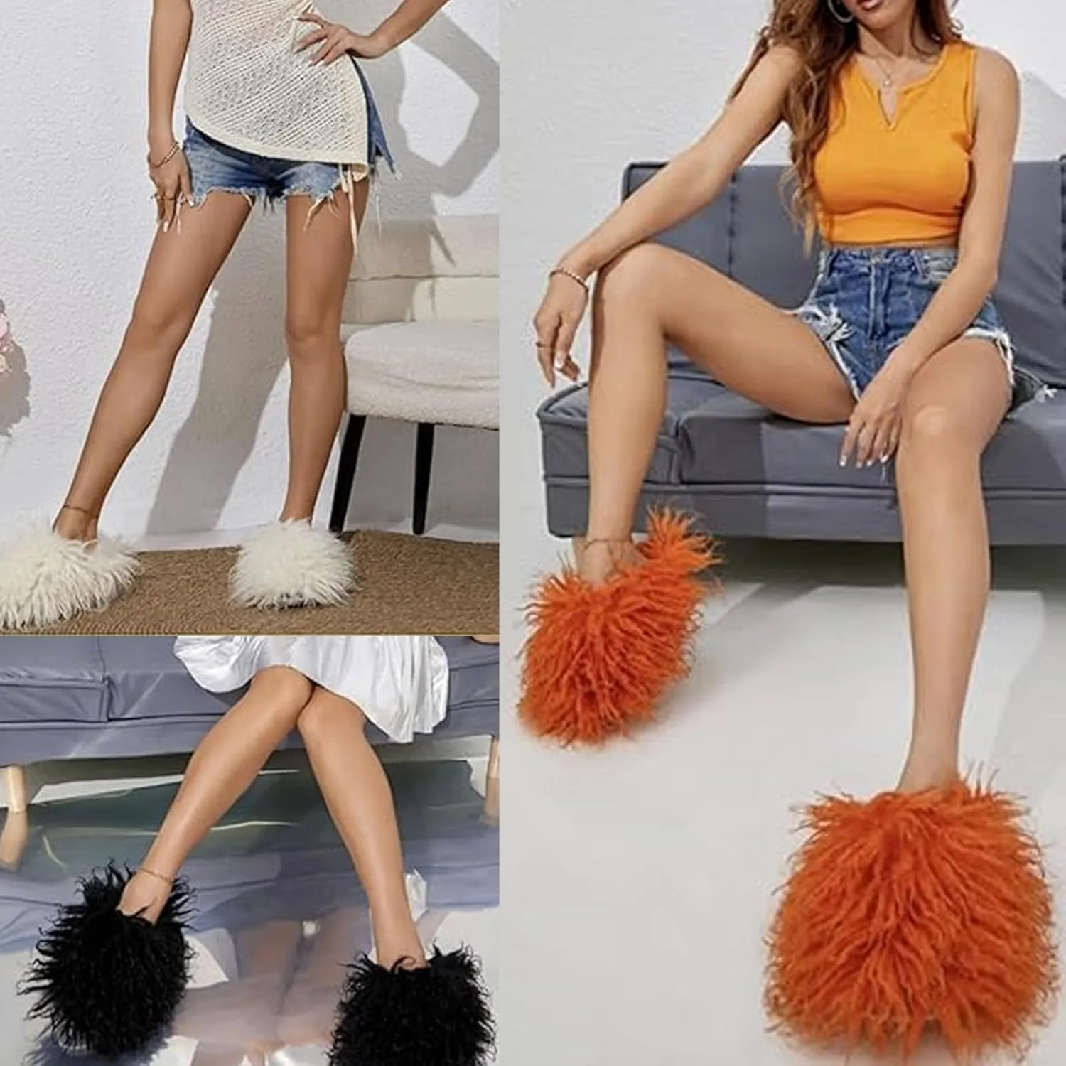 YXCFEWD Women's Plush Faux Fur Slippers - Fluffy and Warm Slide-On Slipper for Cozy Comfort