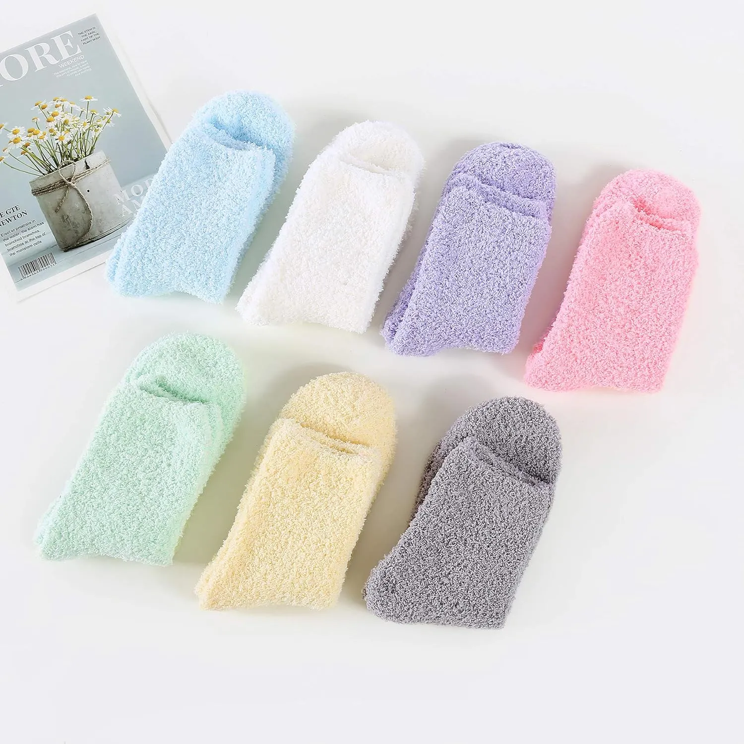 Zando Women Warm Super Soft Winter Fluffy Microfiber Crew Socks Plush Slipper Sock Casual Home Sleeping Fuzzy Cozy Sock