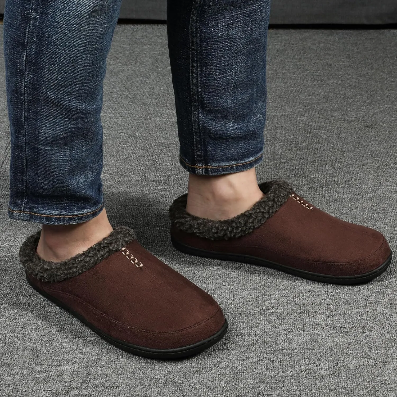 Zizor Men's Breathable Suede Fleece Lined Slippers with Memory Foam Indoor/Outdoor