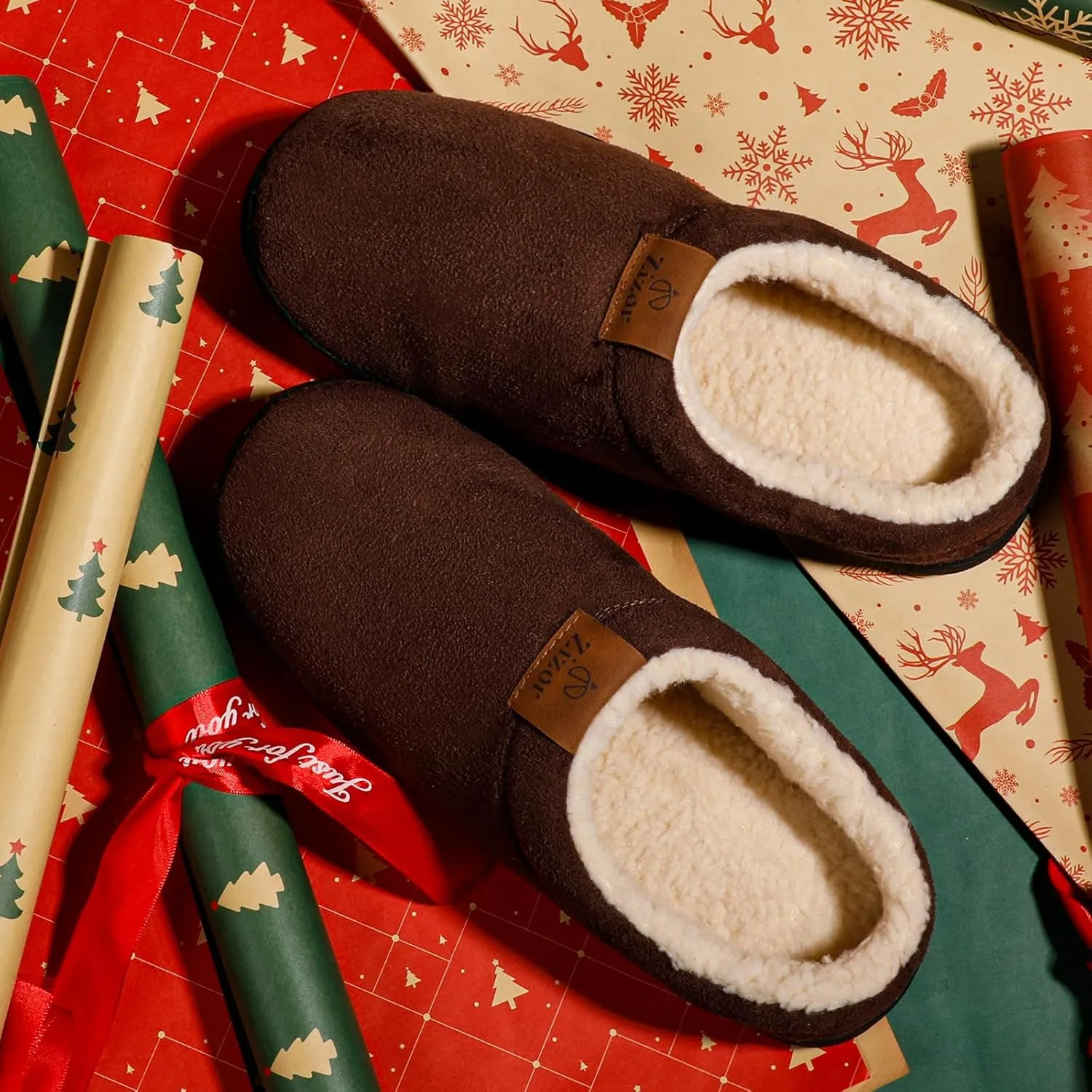 Zizor Men's Breathable Suede Fleece Lined Slippers with Memory Foam Indoor/Outdoor