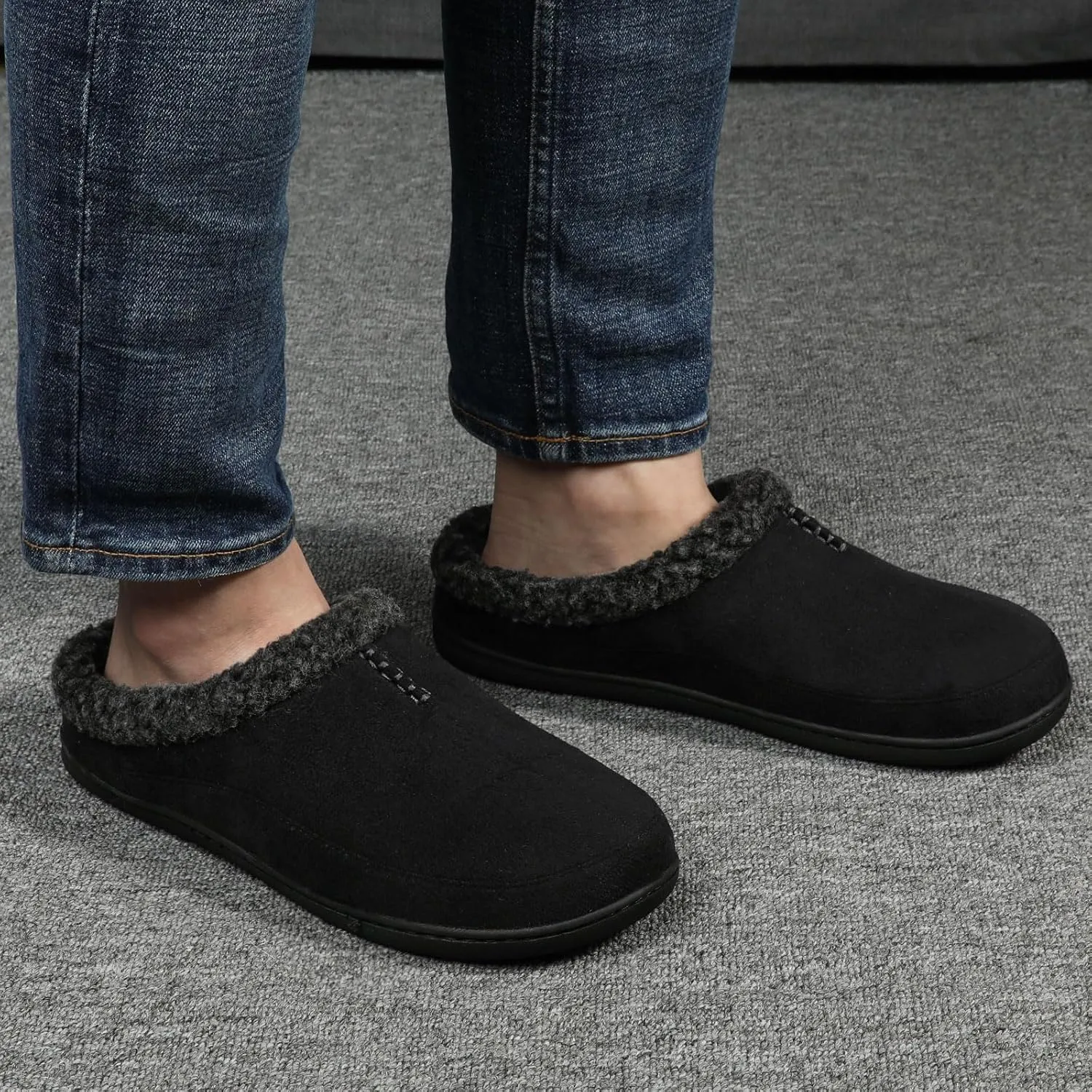 Zizor Men's Breathable Suede Fleece Lined Slippers with Memory Foam Indoor/Outdoor