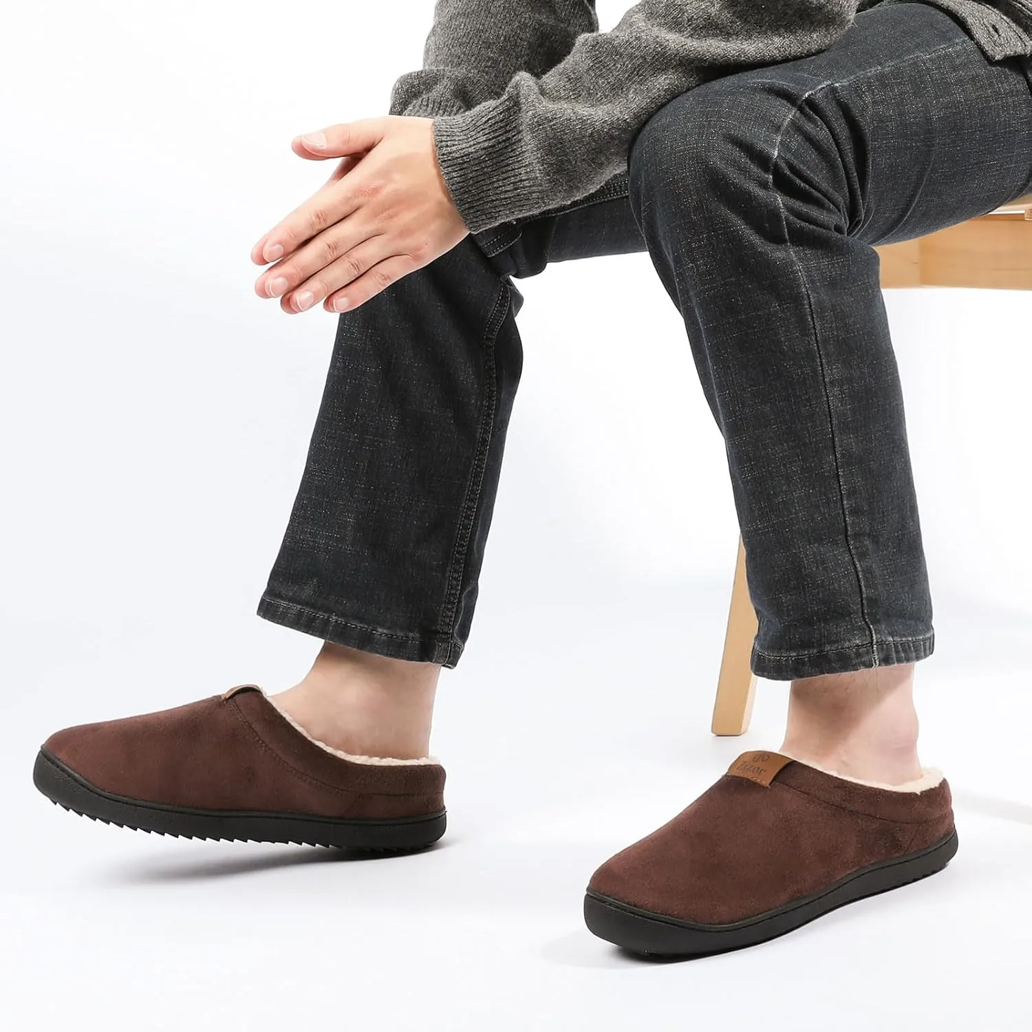 Zizor Men's Breathable Suede Fleece Lined Slippers with Memory Foam Indoor/Outdoor