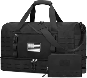 ZOMFELT Travel Bag for Men, Tactical Gym Duffle with Shoe Compartment & Toiletry Bag, Waterproof Carry On Weekender with Molle System for Overnight Trip, Tactical Use, Flight Approved, Black