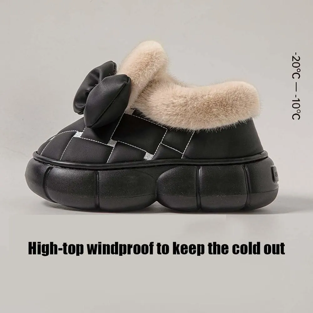 Zureto Women's Cute Bowknot Design Plush Lined Slipper Boots, Winter Warm Anti-Skid Thick Sole Bow Slippers, Waterproof House Slipper