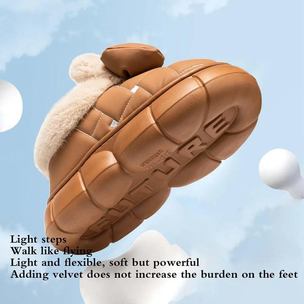 Zureto Women's Cute Bowknot Design Plush Lined Slipper Boots, Winter Warm Anti-Skid Thick Sole Bow Slippers, Waterproof House Slipper
