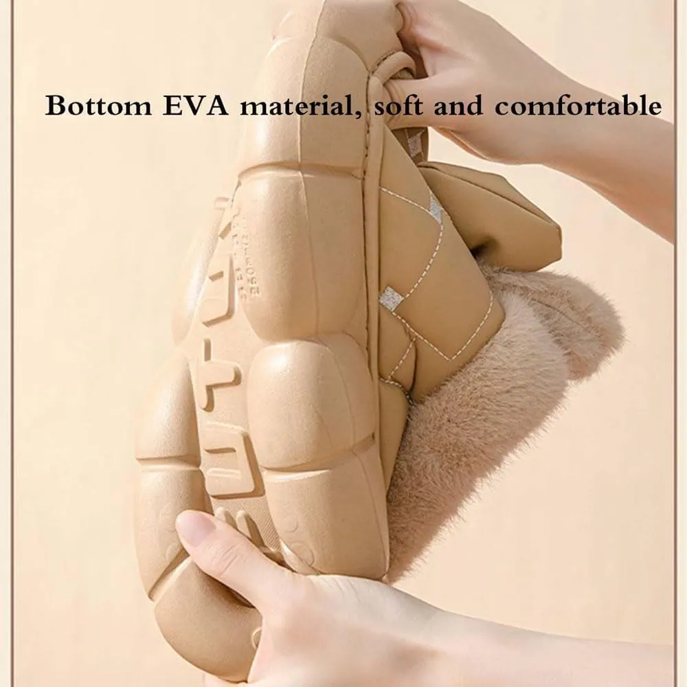 Zureto Women's Cute Bowknot Design Plush Lined Slipper Boots, Winter Warm Anti-Skid Thick Sole Bow Slippers, Waterproof House Slipper