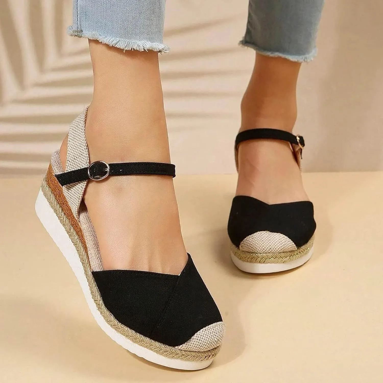 ZWRXW Closed Toe Sandals Women Arch Support Orthopedic Platform Wedge Sandals Buckle Ankle Strap Walking Sandal Boho Elegant Dressy Summer Shoes