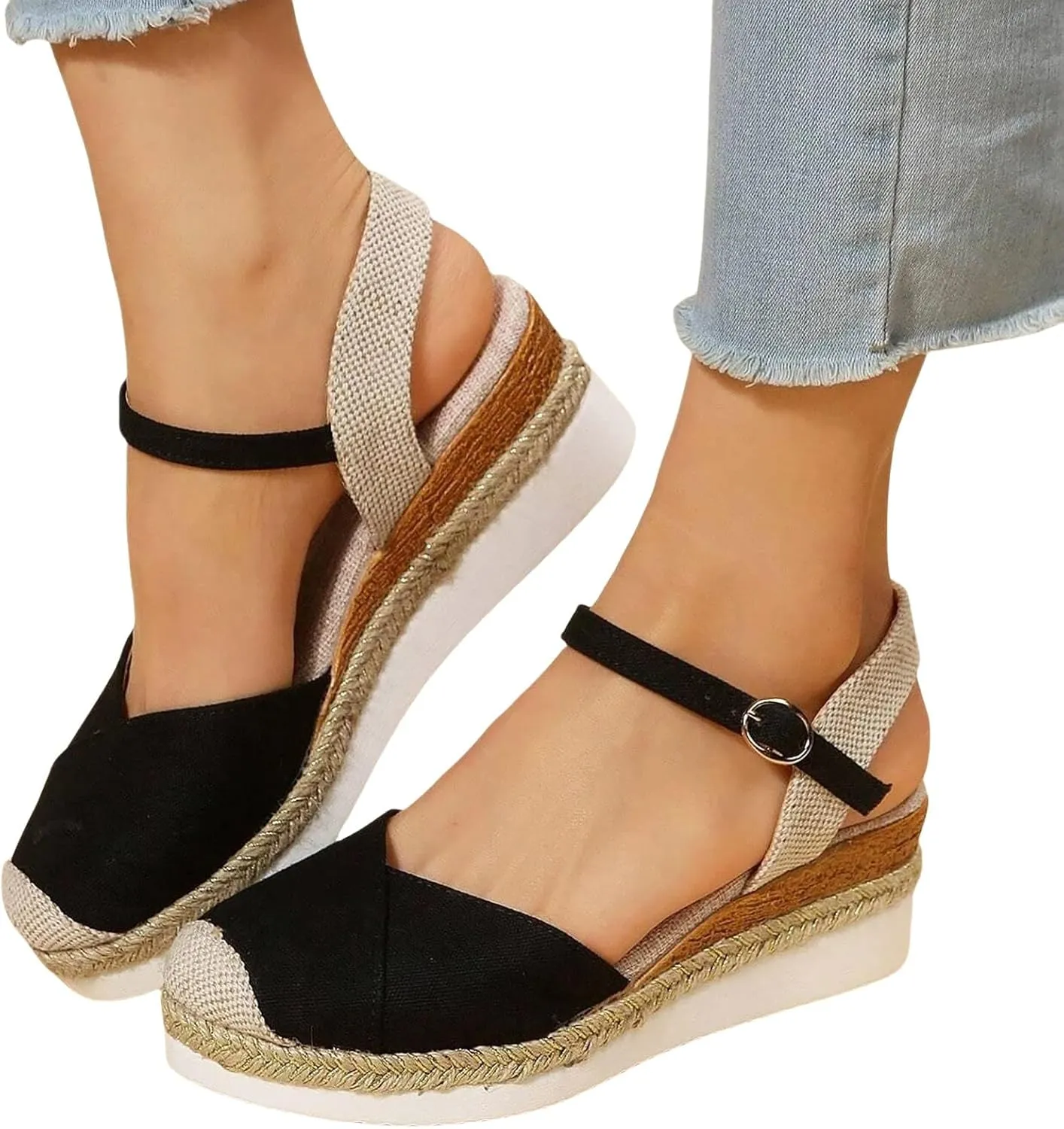 ZWRXW Closed Toe Sandals Women Arch Support Orthopedic Platform Wedge Sandals Buckle Ankle Strap Walking Sandal Boho Elegant Dressy Summer Shoes