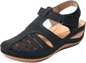 ZWRXW Closed Toe Sandals Women with Arch Support Adjustable Ankle Strap Non-Slip Sandals Dressy Summer Hollow Out Wedge Sandal Travel Vacation Beach Shoes Orthopedic Wedges Shoes