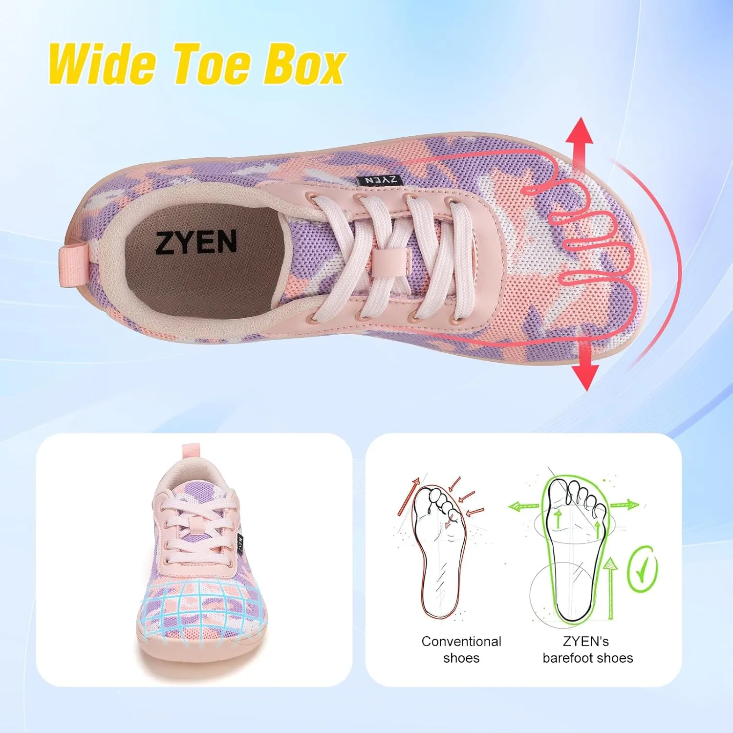 ZYEN Wide Toe Box Barefoot Shoes for Women | Wide Width Breathable Camouflage Shoes | Zero Drop Sole Fashion Non Slip Gym Sneaker Lightweight Minimalist Walking Sneaker